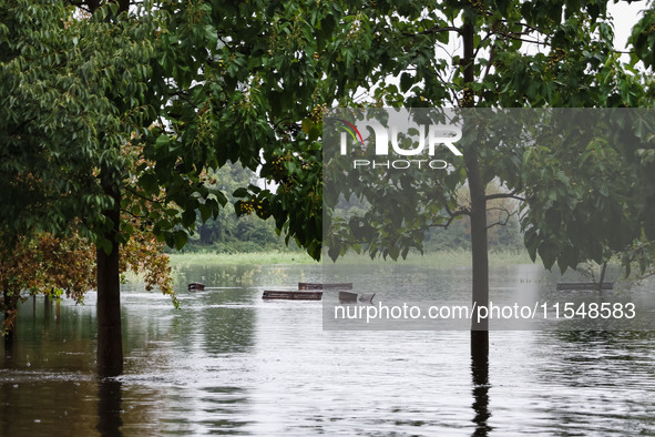 A view of roads and cars submerged during the storm and flooding of Ponte Lambro in Milan, Italy, on September 5, 2024 