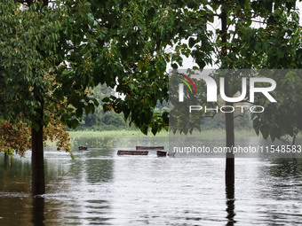 A view of roads and cars submerged during the storm and flooding of Ponte Lambro in Milan, Italy, on September 5, 2024 (