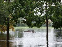 A view of roads and cars submerged during the storm and flooding of Ponte Lambro in Milan, Italy, on September 5, 2024 (