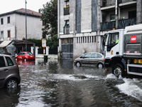 A view of roads and cars submerged during the storm and flooding of Ponte Lambro in Milan, Italy, on September 5, 2024 (