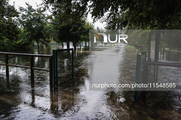 A view of roads and cars submerged during the storm and flooding of Ponte Lambro in Milan, Italy, on September 5, 2024 