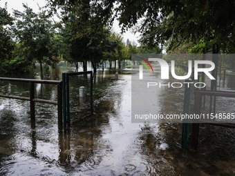 A view of roads and cars submerged during the storm and flooding of Ponte Lambro in Milan, Italy, on September 5, 2024 (