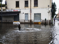 A view of roads and cars submerged during the storm and flooding of Ponte Lambro in Milan, Italy, on September 5, 2024 (