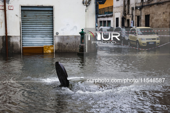 A view of roads and cars submerged during the storm and flooding of Ponte Lambro in Milan, Italy, on September 5, 2024 