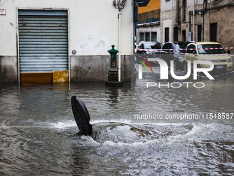 A view of roads and cars submerged during the storm and flooding of Ponte Lambro in Milan, Italy, on September 5, 2024 (