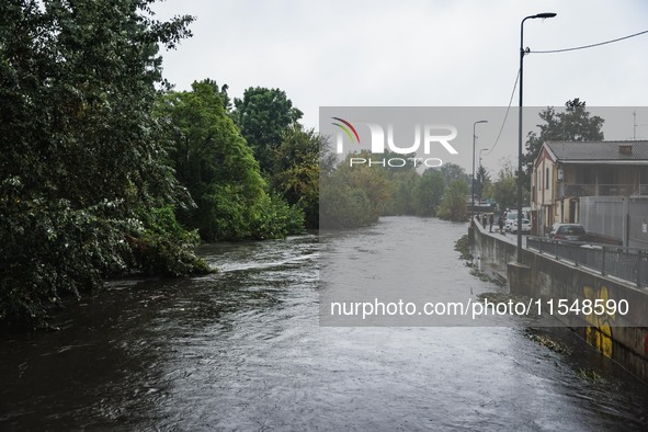 A view of roads and cars submerged during the storm and flooding of Ponte Lambro in Milan, Italy, on September 5, 2024 