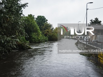 A view of roads and cars submerged during the storm and flooding of Ponte Lambro in Milan, Italy, on September 5, 2024 (