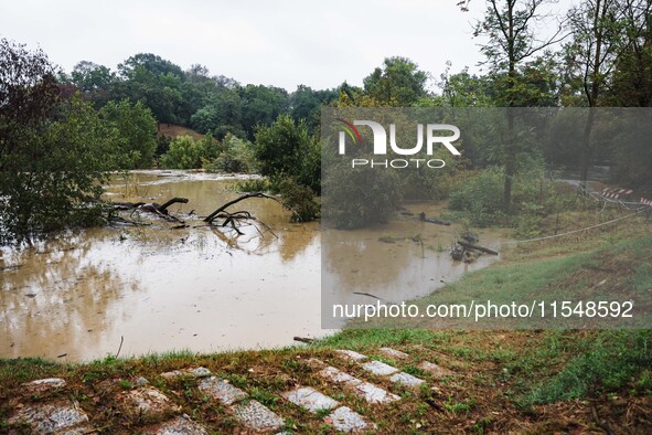 A view of roads and cars submerged during the storm and flooding of Ponte Lambro in Milan, Italy, on September 5, 2024 