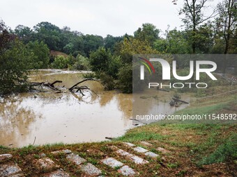 A view of roads and cars submerged during the storm and flooding of Ponte Lambro in Milan, Italy, on September 5, 2024 (