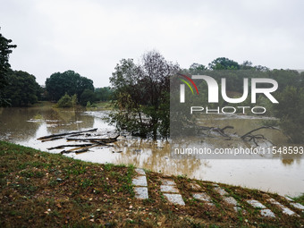 A view of roads and cars submerged during the storm and flooding of Ponte Lambro in Milan, Italy, on September 5, 2024 (