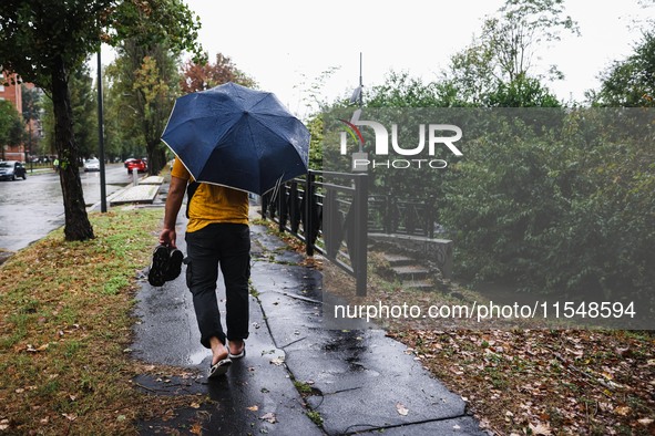 A view of roads and cars submerged during the storm and flooding of Ponte Lambro in Milan, Italy, on September 5, 2024 