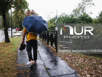 A view of roads and cars submerged during the storm and flooding of Ponte Lambro in Milan, Italy, on September 5, 2024 (