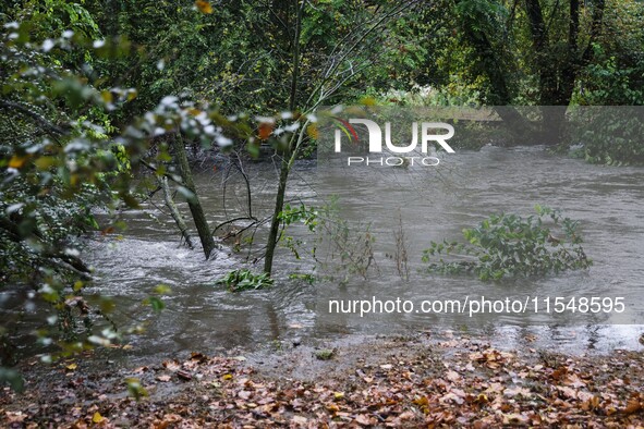 A view of roads and cars submerged during the storm and flooding of Ponte Lambro in Milan, Italy, on September 5, 2024 