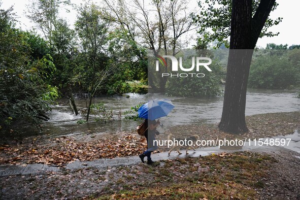 A view of roads and cars submerged during the storm and flooding of Ponte Lambro in Milan, Italy, on September 5, 2024 