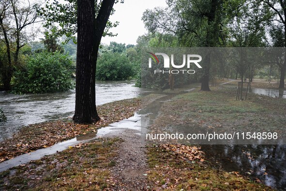 A view of roads and cars submerged during the storm and flooding of Ponte Lambro in Milan, Italy, on September 5, 2024 