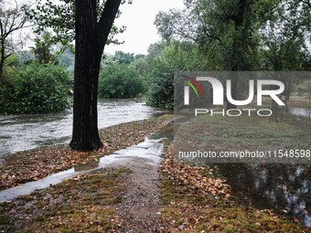 A view of roads and cars submerged during the storm and flooding of Ponte Lambro in Milan, Italy, on September 5, 2024 (