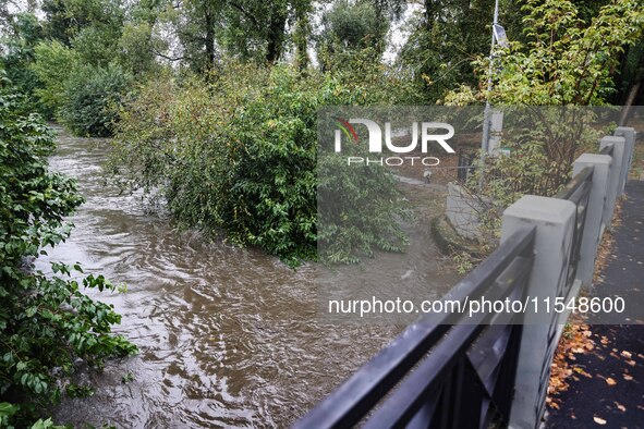 A view of roads and cars submerged during the storm and flooding of Ponte Lambro in Milan, Italy, on September 5, 2024 