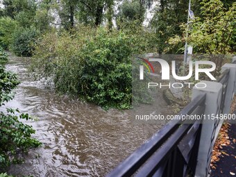 A view of roads and cars submerged during the storm and flooding of Ponte Lambro in Milan, Italy, on September 5, 2024 (