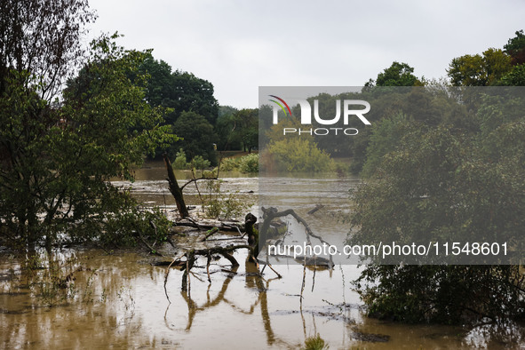 A view of roads and cars submerged during the storm and flooding of Ponte Lambro in Milan, Italy, on September 5, 2024 