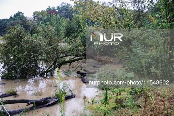 A view of roads and cars submerged during the storm and flooding of Ponte Lambro in Milan, Italy, on September 5, 2024 