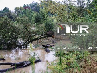 A view of roads and cars submerged during the storm and flooding of Ponte Lambro in Milan, Italy, on September 5, 2024 (