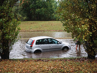 A view of roads and cars submerged during the storm and flooding of Ponte Lambro in Milan, Italy, on September 5, 2024 (