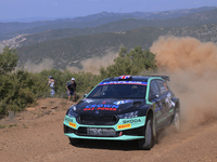 Gus Greensmith and co-driver Jonas Andersson of the team Toksport WRT 2 drive a Skoda Fabia RS Rally2 as they face shakedown during the FIA...