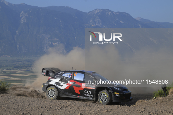 Driver Sebastien Ogier and co-driver Vincent Landais of the team Toyota Gazoo Racing WRT, Toyota GR Yaris Rally1 Hybrid, face shakedown duri...