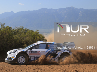 Driver Jourdan Serderidis and co-driver Frederic Miclotte of the M-Sport Ford WRT, Ford Puma Rally1 Hybrid, face shakedown during the FIA Wo...