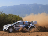 Driver Jourdan Serderidis and co-driver Frederic Miclotte of the M-Sport Ford WRT, Ford Puma Rally1 Hybrid, face shakedown during the FIA Wo...