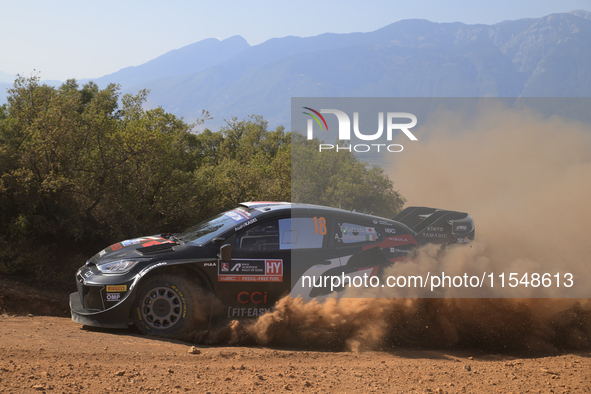 The driver Takamoto Katsuta and co-driver Aaron Johnston of Team Toyota Gazoo Racing WRT, Toyota GR Yaris Rally1 Hybrid, face shakedown duri...