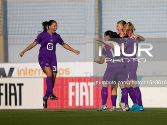 Stefania Vatafu (3rd R) of Anderlecht reacts after scoring the 1-0 goal for her team during the UEFA Women's Champions League First qualifyi...