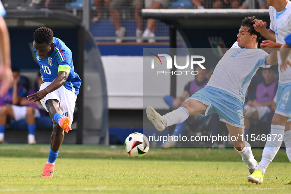 Wilfried Gnonto (ITA) during the UEFA U21 Euro 2025 Qualifier match between Italy and San Marino at the Domenico Francioni Stadium in Latina...