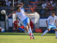 Matteo Guidi (SMR) and Pio Esposito (ITA) during the UEFA U21 Euro 2025 Qualifier match between Italy and San Marino at the Domenico Francio...