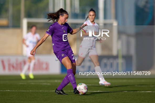 Silke Vanwynsberghe of Anderlecht is in action during the UEFA Women's Champions League First qualifying round, Semi-finals CP-Group 4 socce...