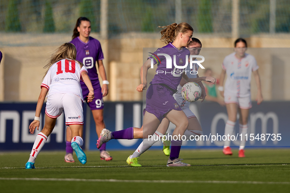 Senna Koeleman of Anderlecht is in action during the UEFA Women's Champions League First qualifying round, Semi-finals CP-Group 4 soccer mat...