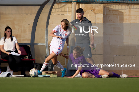 Sofija Sremcevic (L) of Crvena Zvezda is in action during the UEFA Women's Champions League First qualifying round, Semi-finals CP-Group 4 s...