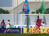 Amelie Delabre of Anderlecht competes for the ball with Roksana Shahanska, goalkeeper of Crvena Zvezda, during the UEFA Women's Champions Le...