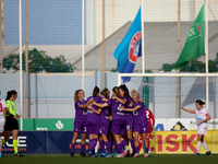 Soccer players from Anderlecht celebrate Laura Deloose (hidden) of Anderlecht scoring the 2-0 goal during the UEFA Women's Champions League...