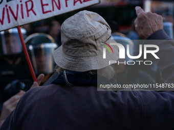 Retirees, social organizations, and unions mobilize in front of the National Congress of the Republic of Argentina in Buenos Aires, Argentin...