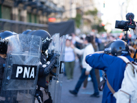 Retirees, social organizations, and unions mobilize in front of the National Congress of the Republic of Argentina in Buenos Aires, Argentin...