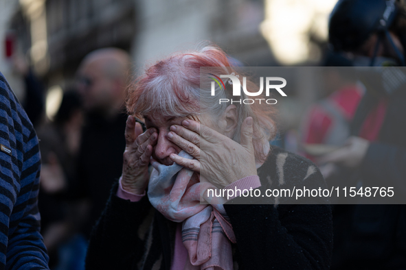 Retirees, social organizations, and unions mobilize in front of the National Congress of the Republic of Argentina in Buenos Aires, Argentin...