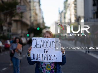 Retirees, social organizations, and unions mobilize in front of the National Congress of the Republic of Argentina in Buenos Aires, Argentin...