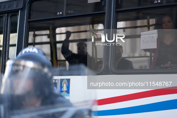 Retirees, social organizations, and unions mobilize in front of the National Congress of the Republic of Argentina in Buenos Aires, Argentin...