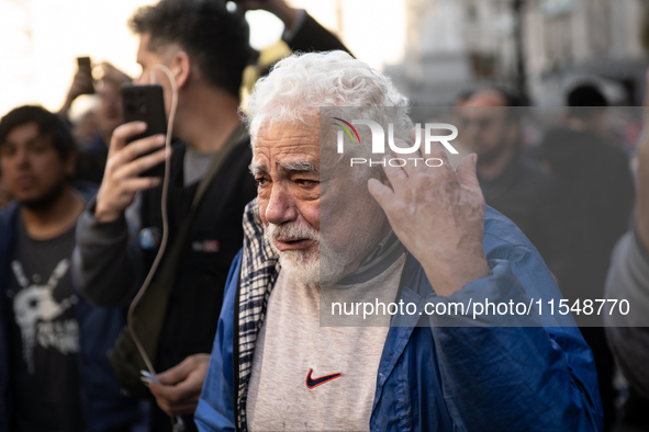 Retirees, social organizations, and unions mobilize in front of the National Congress of the Republic of Argentina in Buenos Aires, Argentin...