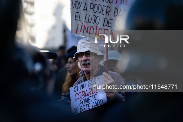 Retirees, social organizations, and unions mobilize in front of the National Congress of the Republic of Argentina in Buenos Aires, Argentin...