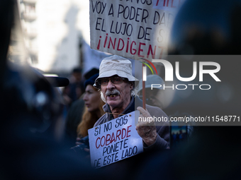 Retirees, social organizations, and unions mobilize in front of the National Congress of the Republic of Argentina in Buenos Aires, Argentin...