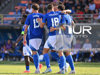 Pio Esposito (ITA) celebrates after scoring the goal of 2-0 during the UEFA U21 Euro 2025 Qualifier match between Italy and San Marino at th...