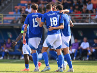 Pio Esposito (ITA) celebrates after scoring the goal of 2-0 during the UEFA U21 Euro 2025 Qualifier match between Italy and San Marino at th...