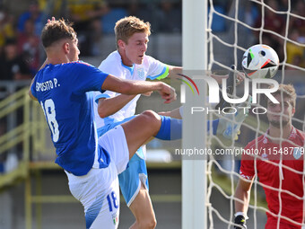 Pio Esposito (ITA) scores the 2-0 goal during the UEFA U21 Euro 2025 Qualifier match between Italy and San Marino at the Domenico Francioni...